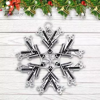 Парикмахерское украшение, парикмахерская расческа и ножницы из сплава, снежинка, кулон, стилист, рождественский сувенир для салона красоты или украшения дерева 7.5cm 1pc
