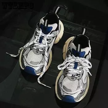 Paris Dad s Shoes Женская INS Модная спортивная повседневная обувь на толстой подошве с завышенной подошвой Женская обувь в стиле ретро на шнуровке 35 синий