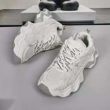 Paris Daddy Shoes Student Edition Mesh Breathable Sneakers Teenagers Height Increasing Thick-soled Super Shoes Hong Kong Style Running Shoes 39 бежевый