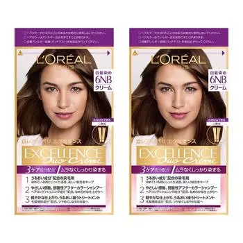 Paris Excellence R Крем-краска для волос Тип седых 6NB Слегка яркий натуральный каштановый цвет тела L Oreal [Набор 2]