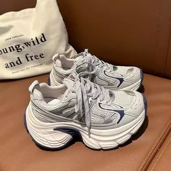 Paris fashion dad shoes women s 2024 new small height increase thick sole breathable fashion casual sports shoes 35 синий