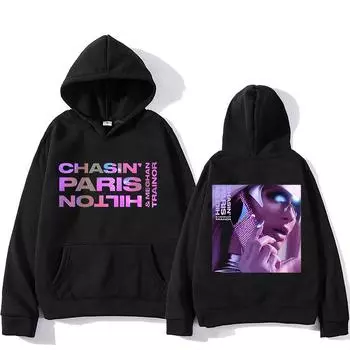 Пэрис Хилтон с капюшоном Удобные толстовки в стиле хип-хоп с длинными рукавами Готическая одежда Гранж Ретро-пуловеры XS чёрный