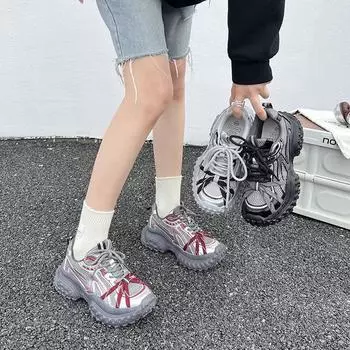 Paris old dad shoes женские ins tide 2025 новые толстые подошвы усиливающие очень толстый каблук маленькие большие подошвы кроссовки 35 красный
