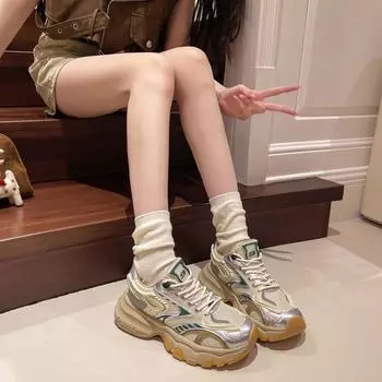 Paris popular feet show small thick-soled dad shoes women s summer heightening, light and breathable new casual sports shoes 35 зелёный