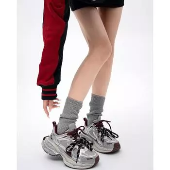 Paris thick-soled heightening dad shoes women s autumn 2024 new retro pair of shoelaces mesh breathable casual sneakers 35 бордовый