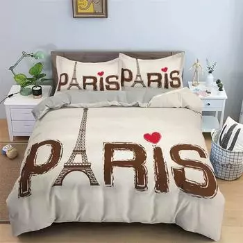 Paris Tower Duvet Cover Famous Buildings In France for Women Men Adults Pink Romantic Bedroom Decoration Polyester Quilt Cover 135x200cm 2pcs