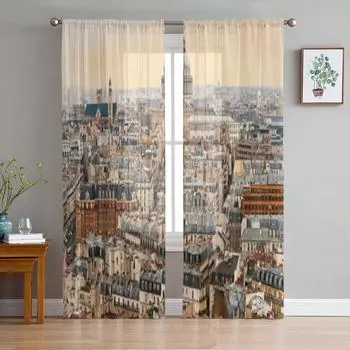 Париж с Пантеоном на закате Франция Прозрачные шторы для гостиной Тюль Оконная штора Спальня Кухня Вуаль Шторы 135W x 114H(cm)