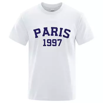 Париж 1997 Street City Letter Футболки Мужские дышащие летние дизайнерские роскошные футболки Хлопковые свободные футболки Одежда S