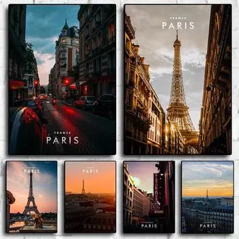 Париж, Эйфелева башня, вид на холст, Франция, туристические постеры, украшение для гостиной, домашний декор, картины, безрамные 21x30cm No Framed