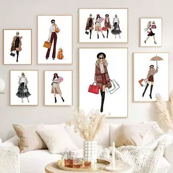 Париж, сексуальная девушка, модное платье, сумка, настенная живопись на холсте, плакаты на скандинавскую тему и принты, настенные панно для гостиной, декора салона A4 21X30cm No Framed