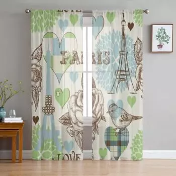 Париж Тюль Прозрачные Шторы Для Гостиной Спальни Современные Шторы Из Шифона Вуаль Органза Декор Драпировки 135W x 114H(cm)