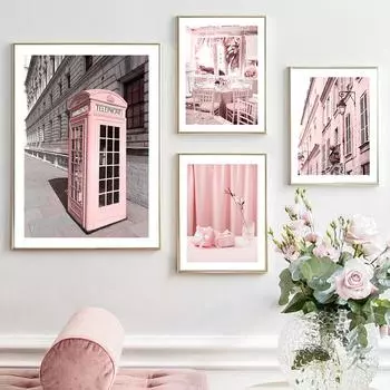 Парижская башня Сакура, телефонная будка, духи, настенная живопись на холсте, постеры на скандинавскую тему и принты, настенные панно для декора гостиной 21cm30cm NoFrame