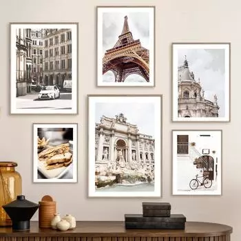 Парижская башня, Триумф, Лувр, Рим, фонтан Треви, дорожные постеры, принты, настенная живопись на холсте, настенные панно, декор для гостиной 21X30cm No Frame