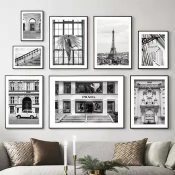 Парижская мода, уличный магазин, витрина, настенная живопись на холсте, скандинавские винтажные постеры и принты, настенные панно для декора гостиной A4 21X30cm No Framed