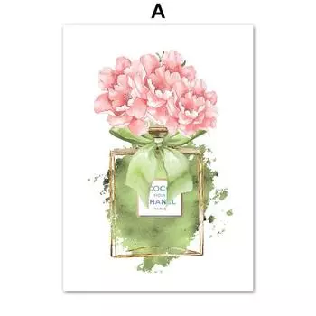 Парижские духи, плакаты на скандинавскую тему, принты, бутылка, цветочная сумочка, модная художественная живопись на холсте для девочек, настенные панно для декора гостиной, без рамки 21*30cm