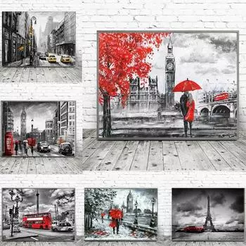 Парижские пары, гуляющие по пейзажу, холст, живопись, современный город, абстракция, Эйфелева башня, акварель, граффити, постер, настенный декор для дома 30x45CM No Frame