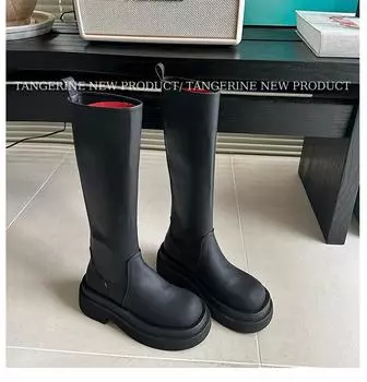 Парижские рыцарские сапоги 2025 новая осенне-зимняя взрывная модель, рыцарские сапоги средней длины на толстой подошве, тонкие универсальные сапоги с длинным голенищем 35