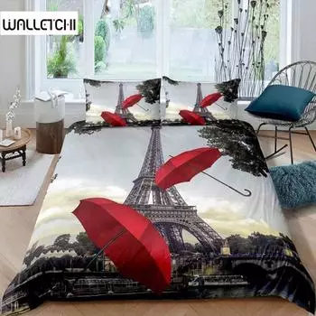 Парижский пододеяльник винтажный Эйфелева башня красный зонтик мягкий дышащий парижский комплект постельного белья из микрофибры двойной королева король пододеяльник EU single(135x200cm)