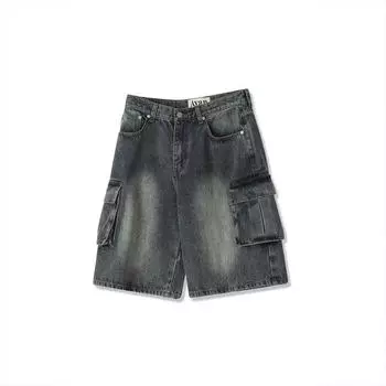Parka Denim Middle Pants Men s and Women s Same Summer Export South Korea Single Tail Goods High Waist over Knee Mid-Length Six Points Loose Pants Water wash blue XL (72.50 kg-80.00 kg recommended