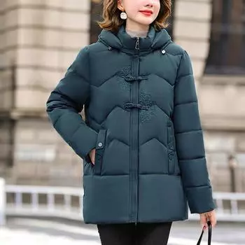 Парка для женщин среднего возраста с капюшоном, повседневная, толстая, теплая, большого размера, зимняя, для женщин, верхняя одежда XL чёрный