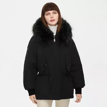 Парка с капюшоном и карманами из лисьего меха ZIAI XS серебряный серый