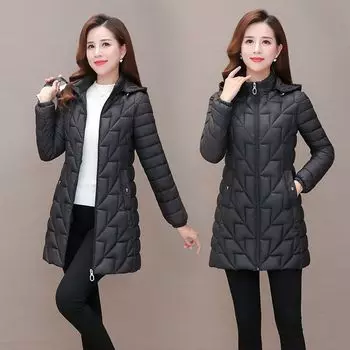 Парка средней длины, легкая куртка, осеннее пуховое хлопковое пальто для мам, женское стеганое пальто, стеганое пальто, зимние парки, куртка 6XL 6XL чёрный
