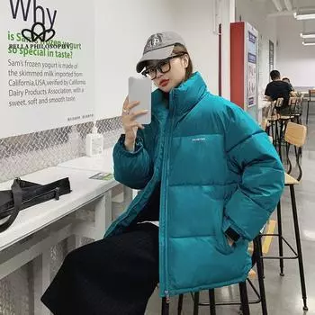 Парка, толстая зимняя женская куртка, белое хлопковое пальто, уличная одежда с коротким воротником-стойкой, корейские свободные куртки-пуховики, однотонная теплая верхняя одежда S чёрный