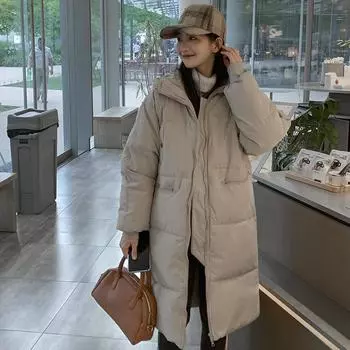 Парка женская длинная куртка на хлопковой подкладке женская толстая одежда с капюшоном зимнее новое свободное тонкое пальто длиной до колена S чёрный