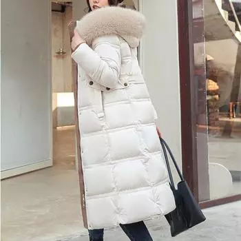 Парка, женские зимние пальто, новинка 2023 года, зимняя куртка с густыми волосами, длинное женское пальто с поясом на пуху, 8603 S бежевый
