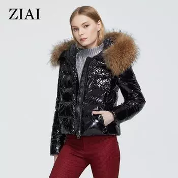 Парка ZIAI модная женская хлопковая одежда с меховым воротником зимняя качественная карманная ZR-7267 M чёрный
