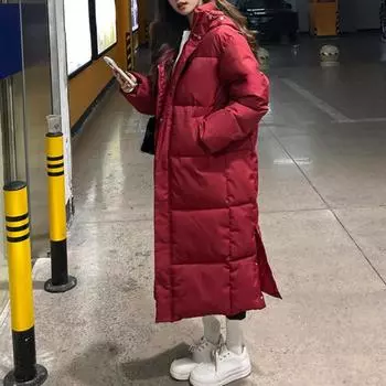 Парка зимнее пальто пуховик для отдыха модный новый свободный длинный пуховик женский с капюшоном и толстым пальто M красный