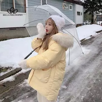 Парка, зимняя куртка, женская одежда, милое теплое пальто, женская хлопковая куртка, теплая толстая желтая синяя парка, парки большого размера с меховым воротником S жёлтый