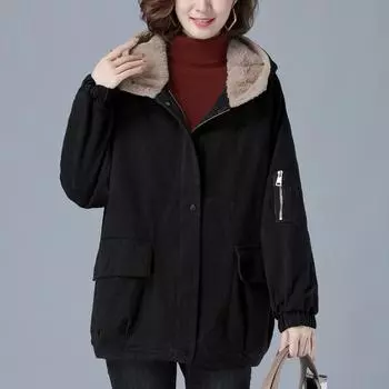 Parker Clothing Женская зимняя куртка с хлопковой подкладкой Куртка с хлопковой подкладкой Осенне-зимняя куртка с подкладкой Утолщенная куртка из бархата 4XL чёрный