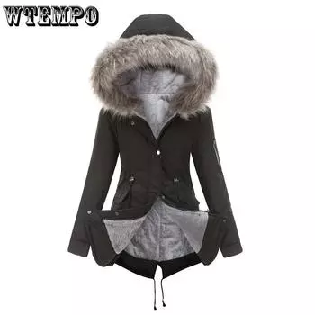 Parker Coat Женская хлопковая куртка средней длины с капюшоном Зимняя теплая пуховая куртка с плюшевым пальто и хлопковой курткой S красный