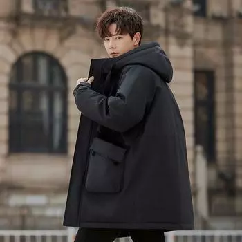 Parker Down Jacket Мужская зимняя куртка средней и длинной длины с утолщенным мехом и интегрированным мехом кролика M