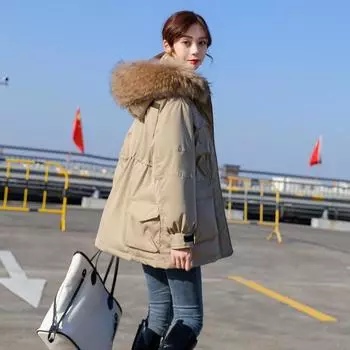 Parker Down Jacket Women s New High-quality Environmentally Friendly Big Fur Collar White Duck Down Tooling Jacket S size 90-60kg