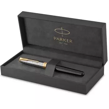 PARKER Fountain Pen Sonnet Premium Metal Black GT Fine Point 18K Gold Nib Gift Box Genuine Imported Product 2119784 &
