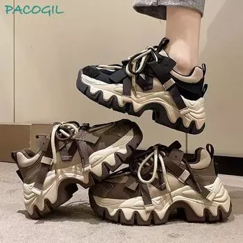 Parker Gill Internet celebrity super fire thick sole heightening dad shoes women 2025 autumn new breathable versatile sports shoes 35 хаки