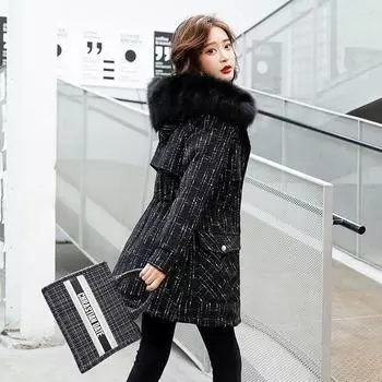 Parker хлопковая одежда женская средняя и длинная с большим меховым воротником летняя зимняя одежда новая корейская версия модное клетчатое пальто S