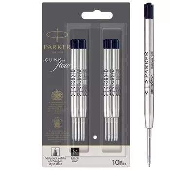 PARKER QUINKflow Ballpoint Pen Ink Refill Medium Point Black 10 Pieces Value Pack