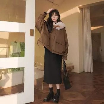 Parker Winter Clothing Женская новая модель Plus Velvet Thickening Niche Design в этом году хлопковая рабочая куртка S