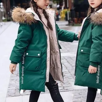 Парки для девочек-подростков, теплое пальто для девочек, верхняя одежда, наряд для подростков, детская куртка с меховым капюшоном для девочек