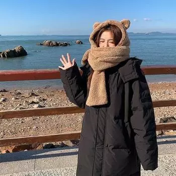 Парки Новое корейское длинное хлопковое пальто для студенток, зимнее модное свободное пуховое хлопковое пальто длиной до колена S чёрный