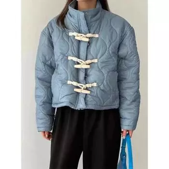 Парки с воротником-стойкой для женщин, осенне-зимние новые модные пальто с длинными рукавами и пуговицами, повседневные однотонные куртки большого размера One Size синий