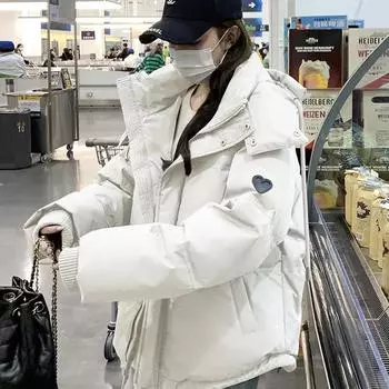 Парки Зимняя теплая повседневная свободная женская куртка с капюшоном Пальто из утиного пуха Однотонная куртка большого размера из мягкого хлопка Верхняя одежда 2XL белый