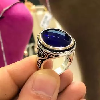 Парламент синий овальной огранки сапфир драгоценный камень стерлингового серебра 925 мужское кольцо ювелирные аксессуары