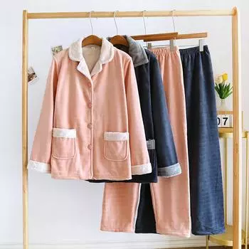 Парная фланелевая пижама из 2 предметов, мужская клетчатая пижама, зимние брюки с длинными рукавами, ночная рубашка, однотонная плюшевая утолщенная домашняя одежда M