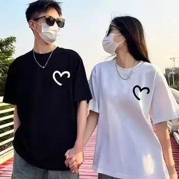 Парная футболка свободного покроя, модная, в форме сердца, с принтом граффити, футболка с коротким рукавом, мужские топы, модная летняя одежда для студентов, повседневная мужская футболка XS белый