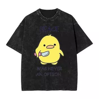 Парная футболка утка с ножом Выстиранные футболки Хиппи Мир никогда не был вариантом Пляжная футболка Хлопковые топы S