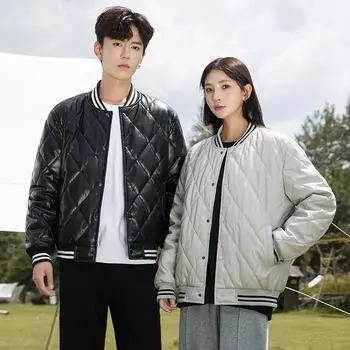 Парная куртка из искусственной кожи и хлопковая куртка для мужчин и женщин, новая осенне-зимняя куртка, бейсбольная форма, теплая и универсальная M